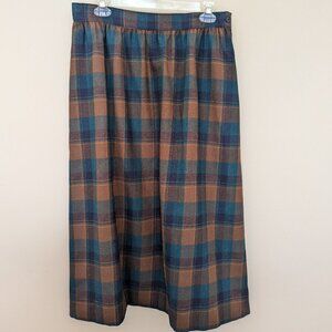 VINTAGE Personal II brown and blue plaid wool skirt EUC autumn fall winter